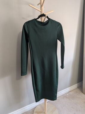 Zara Dark Forest Green Long Sleeve Sheath Dress